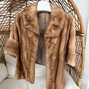 Women's Short Fur Coat in Light Brown (shawl)